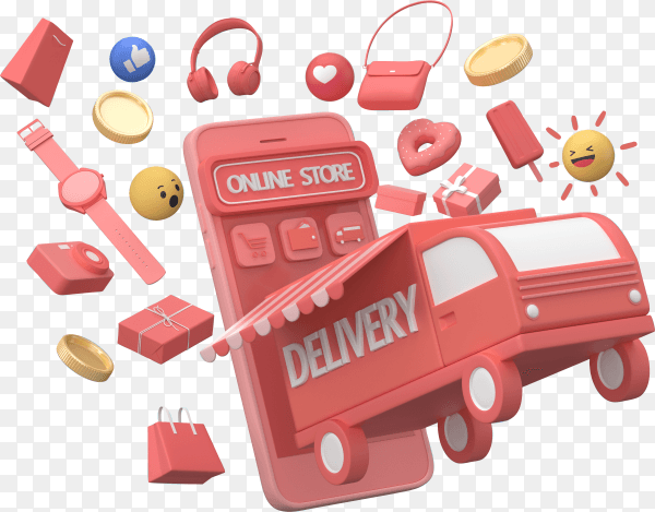3d render online delivery service concept on transparent background PNG