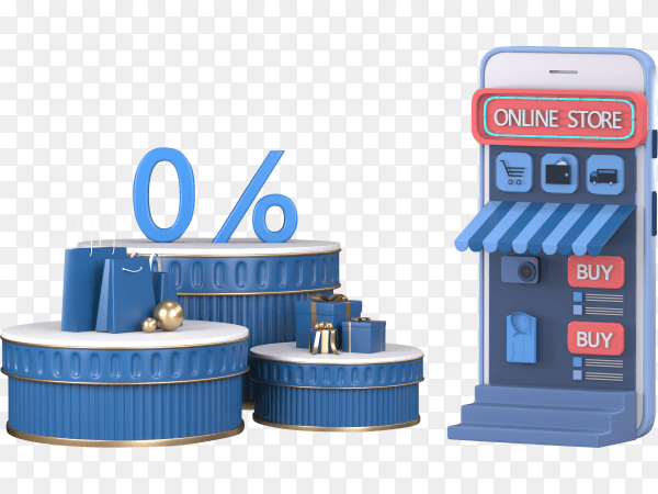 3d render shopping online website mobile application concept on transparent background PNG