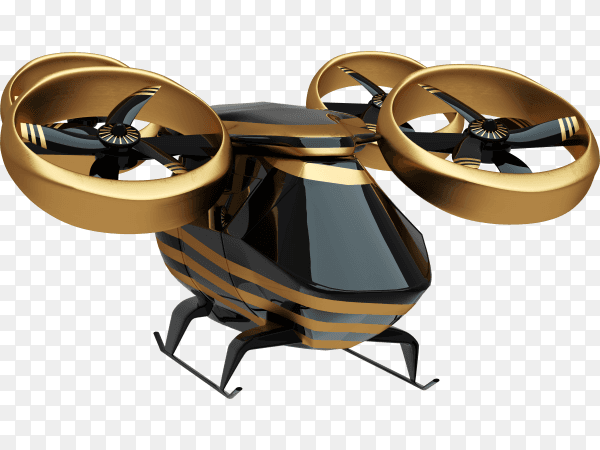 3d rendering of flying golden drone on transparent background PNG