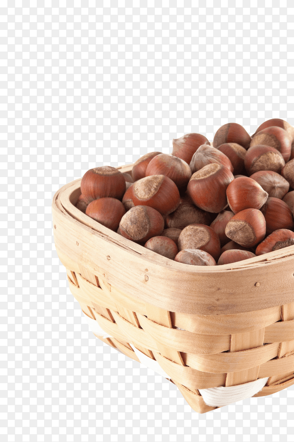 Basket with hazelnuts isolated on transparent background PNG