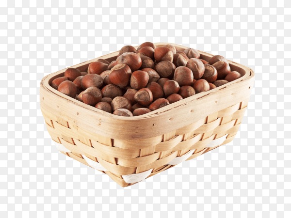Basket with hazelnuts on transparent background PNG