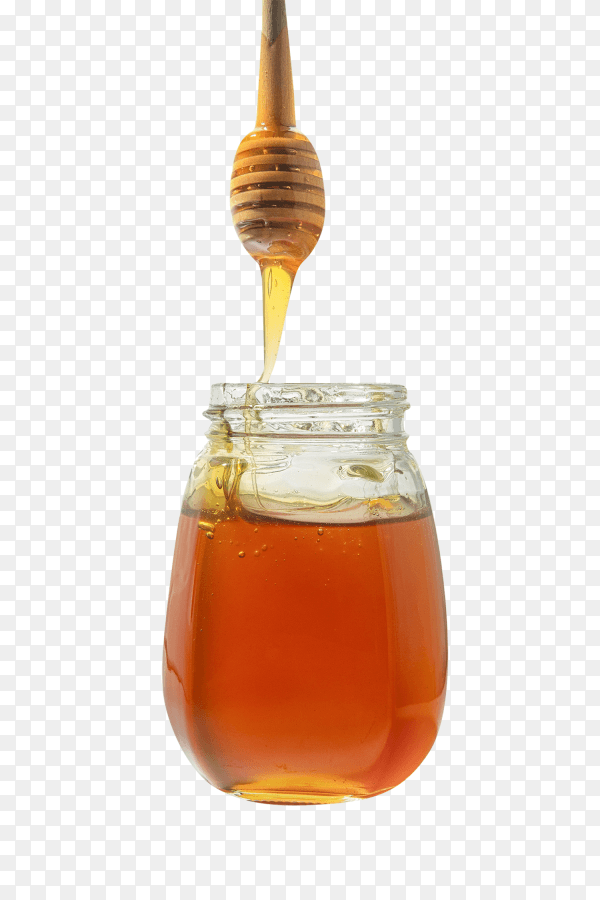 Bee honey with wooden spoon honey isolated on transparent background PNG
