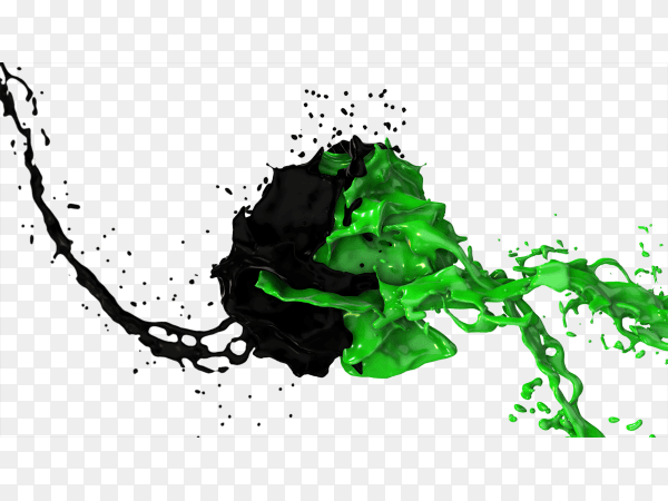 Black and green liquid collide on transparent background PNG