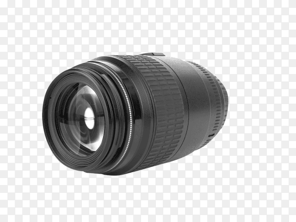 Black camera lens on transparent background PNG