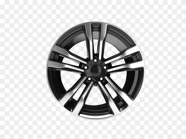 Black car alloy wheel isolated on transparent background PNG