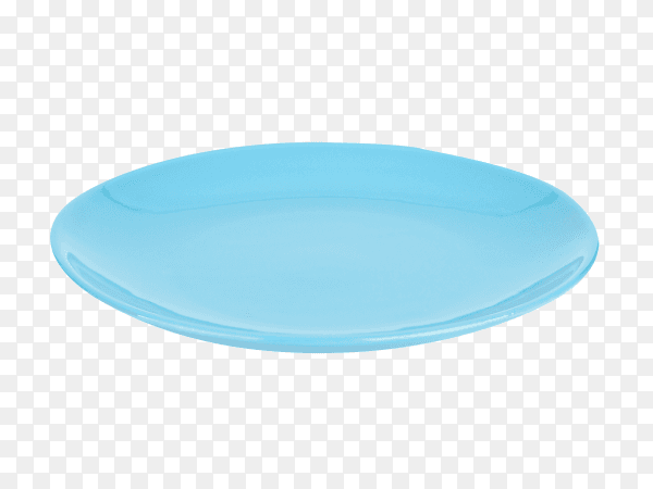 Blue empty ceramic round plate isolated on transparent background PNG