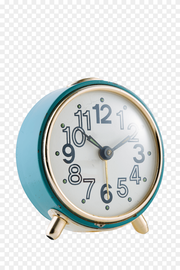Blue retro alarm clock isolated on transparent background PNG