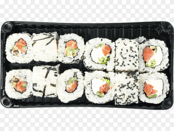 Box with sushi isolated on transparent background PNG