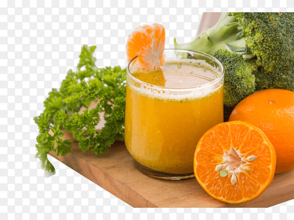 Broccoli and orange mix juice isolated on transparent background PNG
