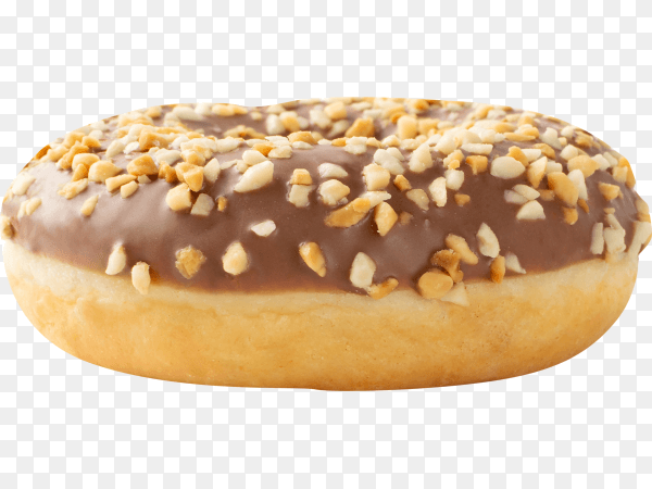 Brown donut with nuts isolated on transparent background PNG