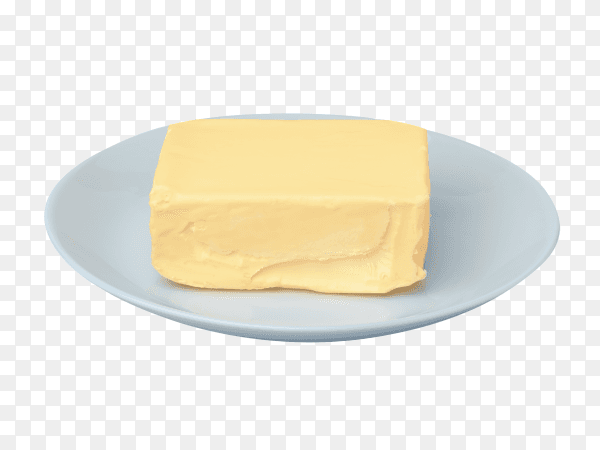 Butter on white plate isolated on transparent background PNG