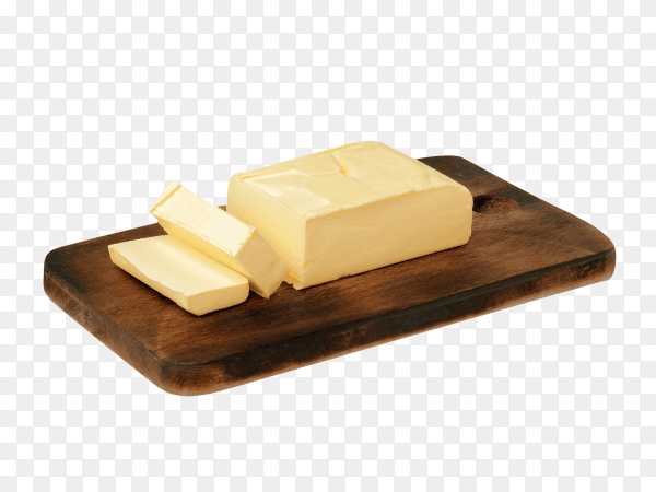Butter on wooden board isolated on transparent background PNG