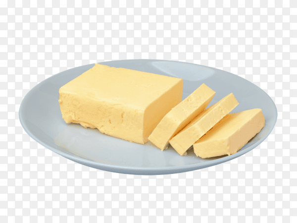Butter slice on white plate isolated on transparent background PNG