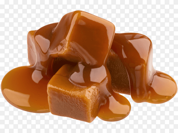 Caramel candies and caramel sauce isolated on transparent background PNG