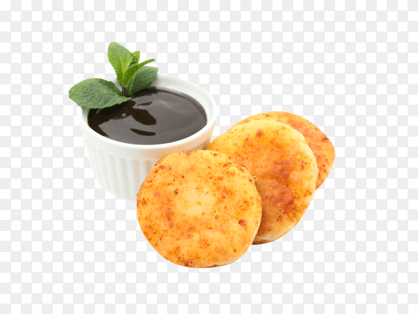 Cheese pancakes and jam isolated on transparent background PNG