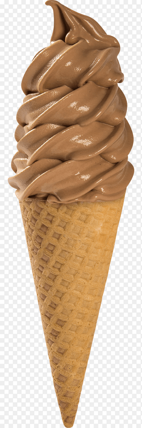 Chocolate soft ice cream with waffle cone on transparent background PNG