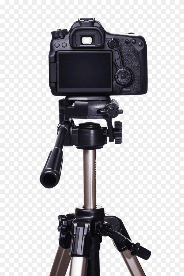 Close-up of a dslr camera on a tripod on transparent background PNG