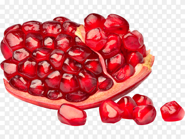 Close up ripe pomegranate seeds isolated on transparent background PNG