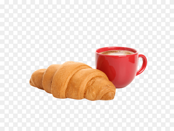 Cup of coffee with croissant isolated on transparent background PNG
