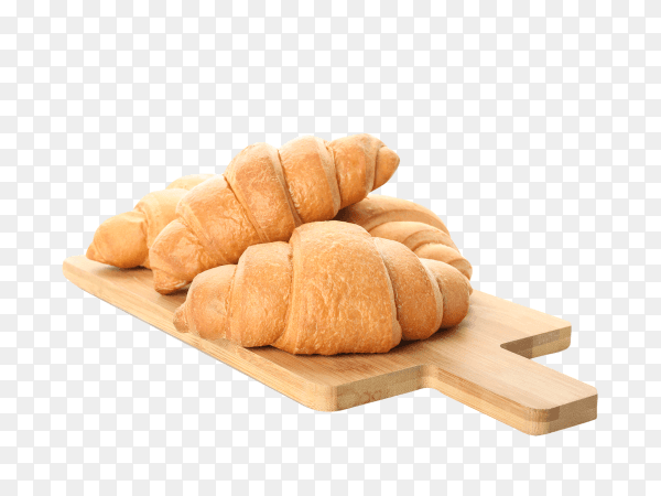 Cutting board with croissants isolated on transparent background PNG