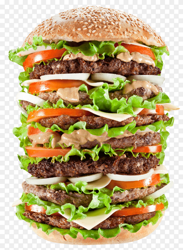 Delicious juicy burger isolated on transparent background PNG