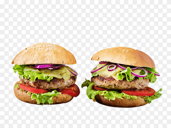 Delicious meat burger with cheese and salad on transparent background PNG