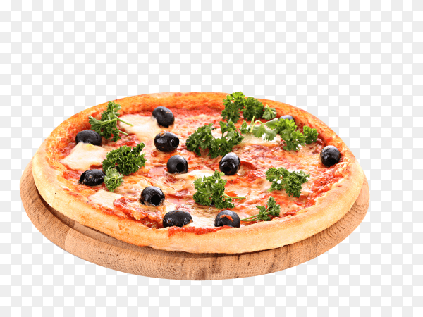 Delicious pizza with cheese and vegetables isolated on transparent background PNG