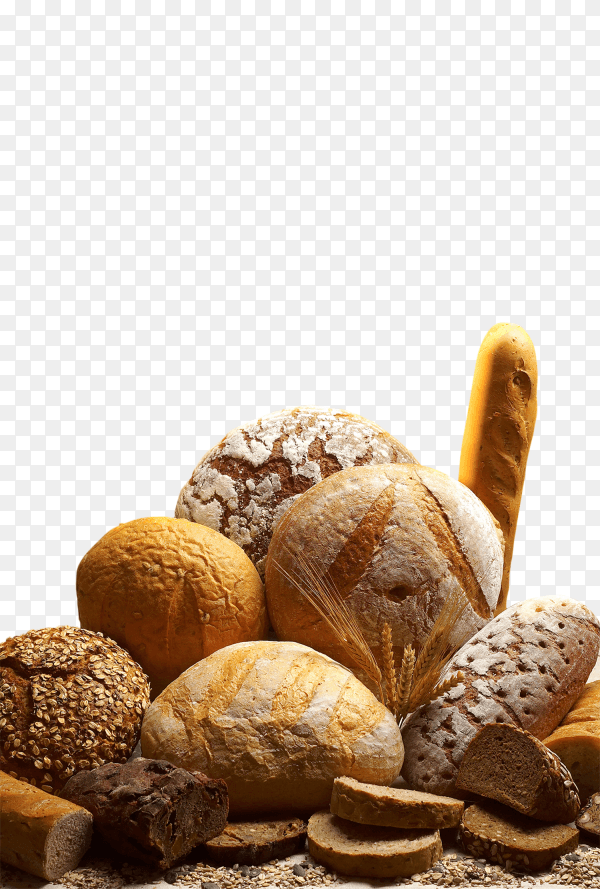 Different kinds of fresh bread on transparent background PNG
