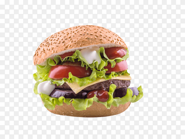 Double cheeseburger with cheese and tomatoes on transparent background PNG