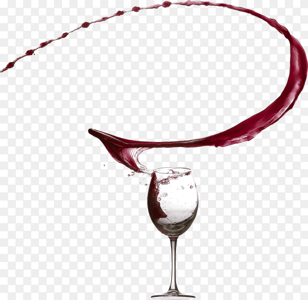 Elegant red wine splashing in wineglass isolated on transparent background PNG