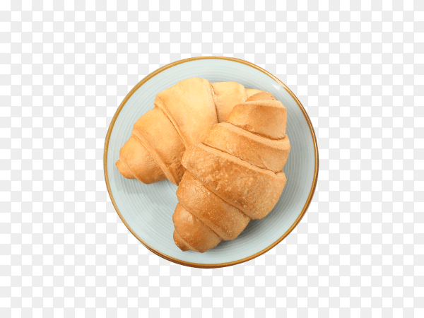 Fresh croissants in plate isolated on transparent background PNG