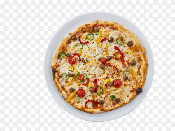 Front view delicious cheese pizza on transparent background PNG