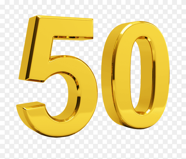 Golden number 50 isolated on transparent background PNG