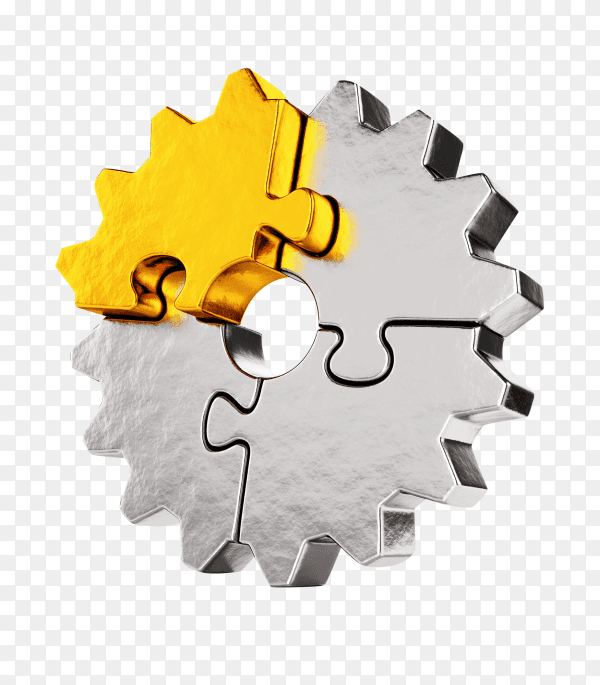 Golden puzzle gear on transparent background PNG
