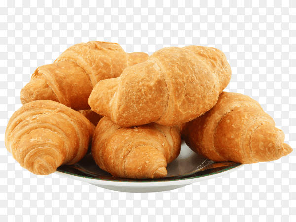 Group of croissants on saucer isolated on transparent background PNG