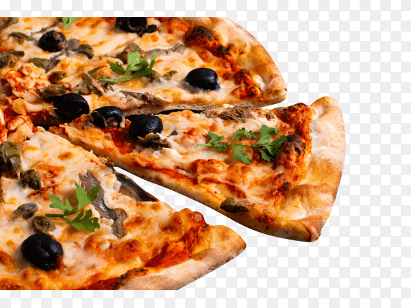 Homemade napoli pizza or anchovies pizza on black slate ston on transparent background PNG