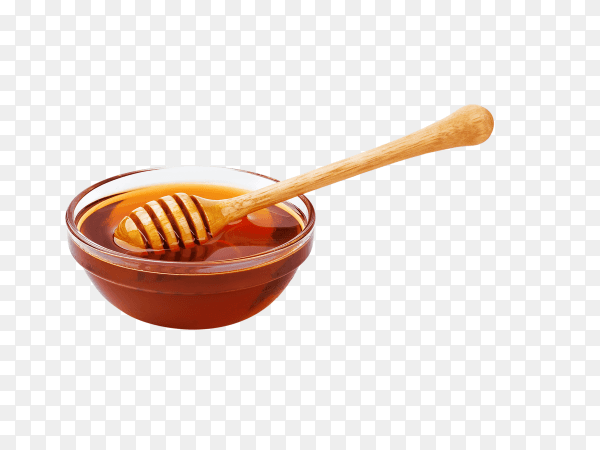 Honey stick and bowl of honey isolated on transparent background PNG