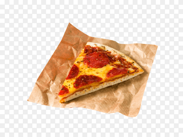 Hot Italian pepperoni pizza slice isolated on transparent background PNG