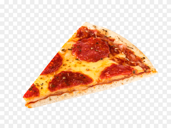 Hot Italian pepperoni pizza slice on transparent background PNG