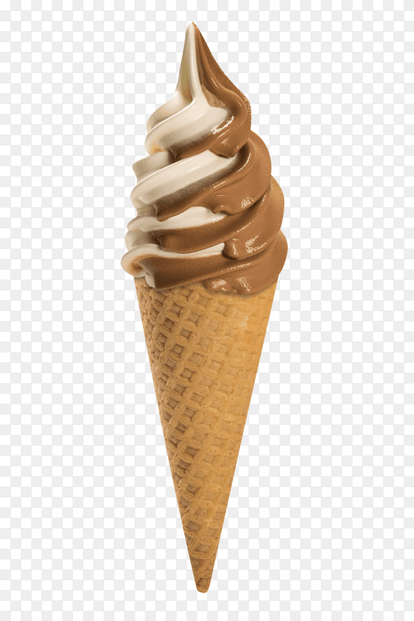 Ice cream cone with vanilla and chocolate on transparent background PNG