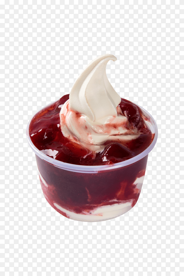 Ice cream with red fruits on transparent background PNG