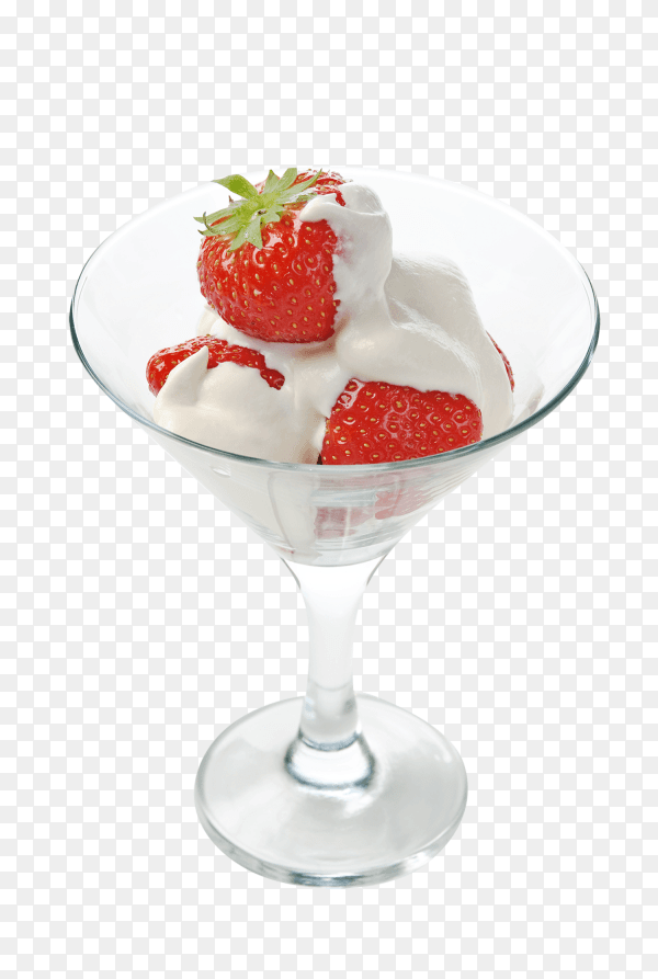 Ice cream with strawberries isolated on transparent background PNG