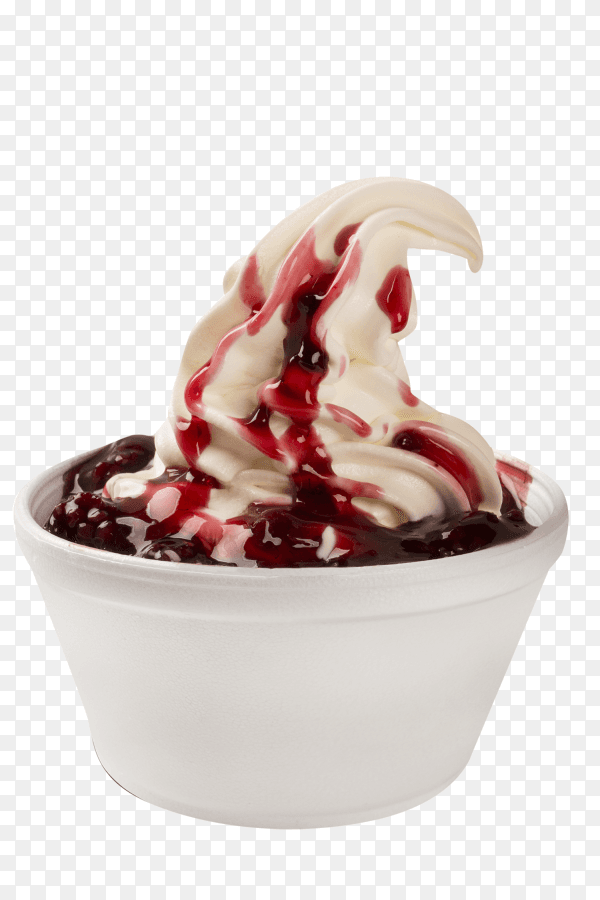 Ice cream with strawberry sauce on transparent background PNG