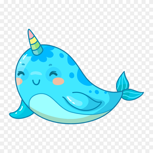 Illustration of Marine animal kawaii character baby fairytale unicorn on transparent background PNG
