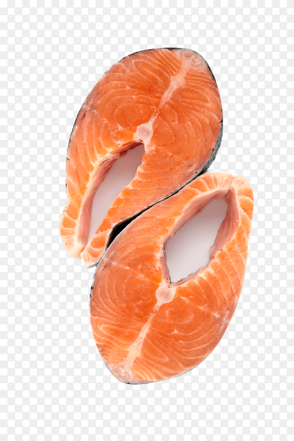 Isolated salmon steaks on transparent background PNG