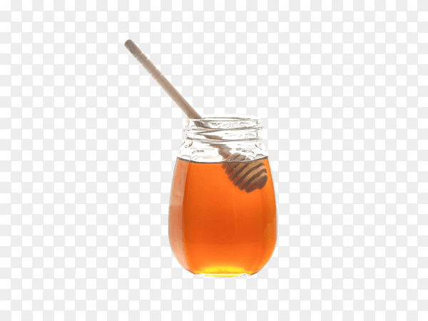 Jar honey with wooden spoon isolated on transparent background PNG