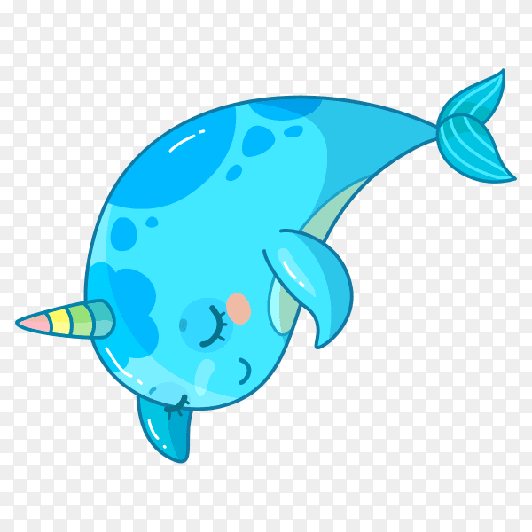 Marine animal character baby fairytale unicorn on transparent background PNG