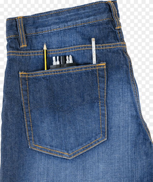 Men's jeans with tools sticking out of pocket isolated on transparent background PNG