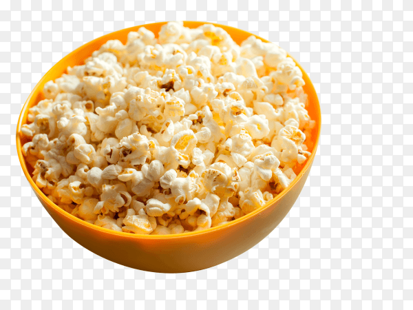 Orange bowl with popcorn isolated on transparent background PNG