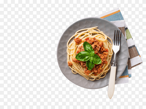 Pasta bolognese spaghetti with meat sauce on transparent background PNG